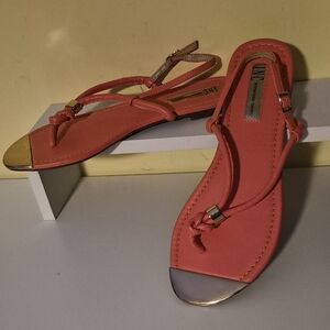 INC International Concepts Coral T-Strap Flat Sandals with Gold Accents
